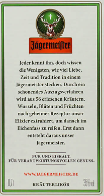 Jägermeister Spruch der Flaschnerückseite